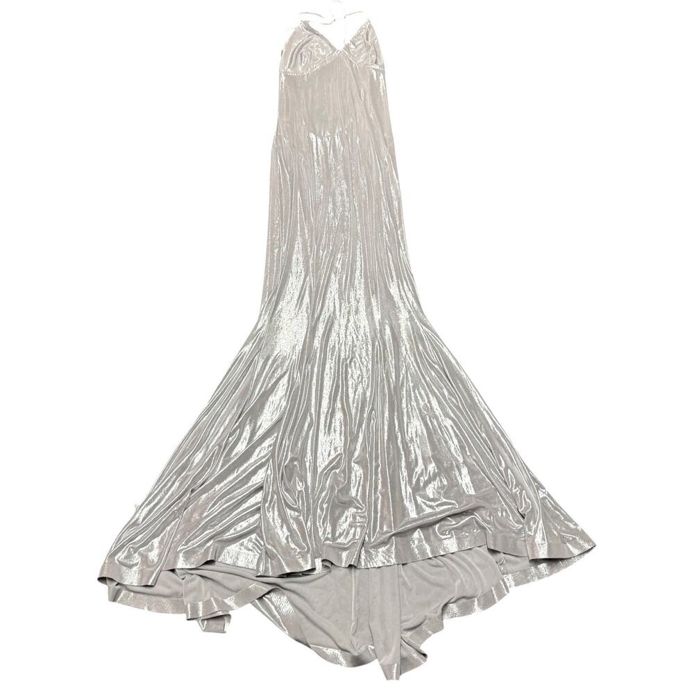 Norma Kamali Metallic Stretch Lamé Open Back Maxi Mermaid Gown Silver Large - Picture 9 of 14